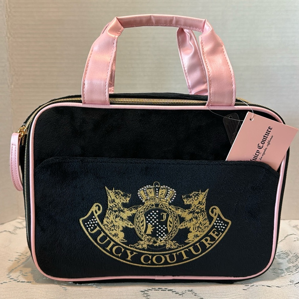 Juicy Couture Black & Pink Velour Scottie Dogs Cosmetic Bag Case